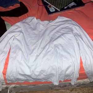 White Long Sleeve V neck